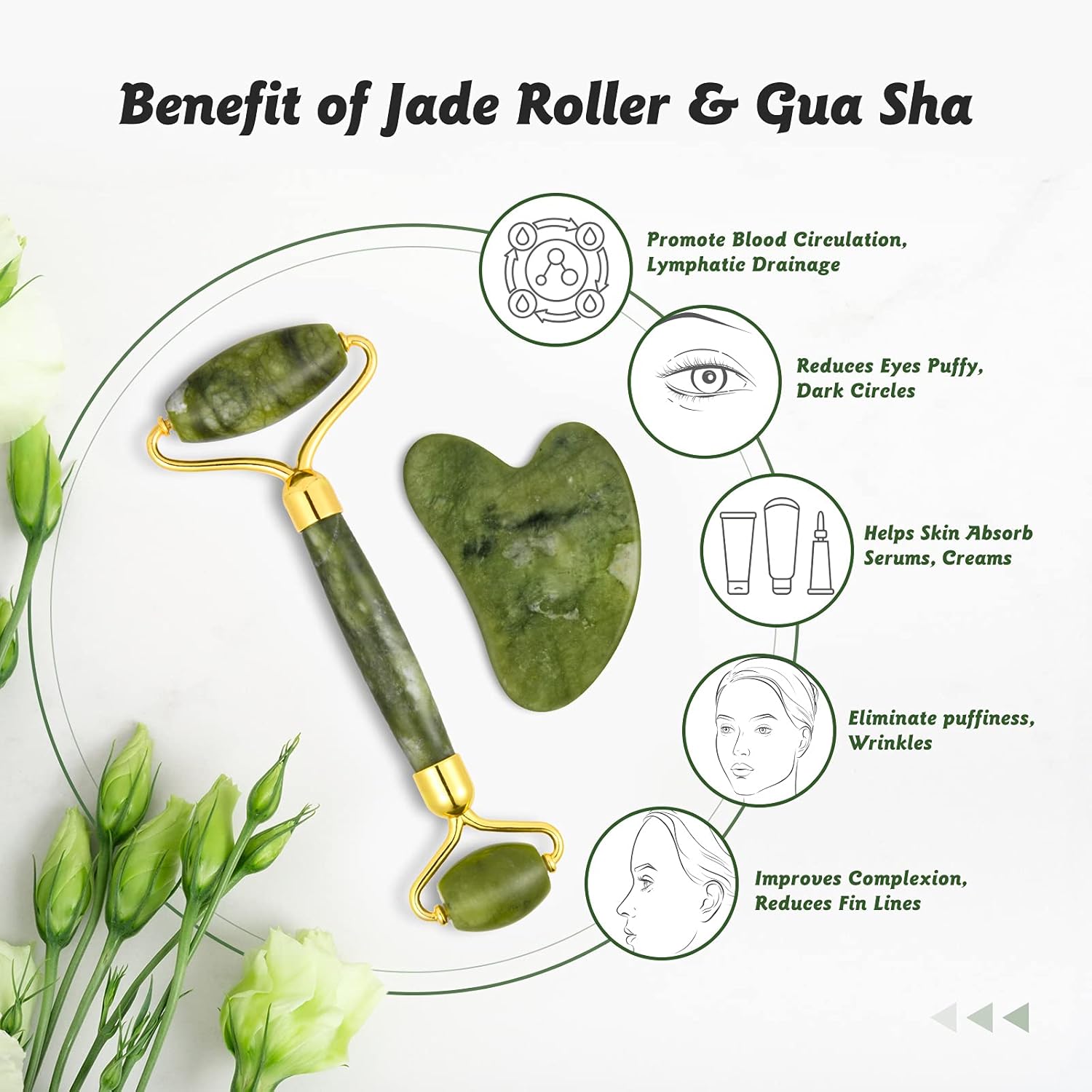 Jade Roller for Face and Gua Sha Set