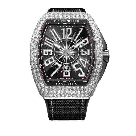 FM Black Strap With White Diamond Watch