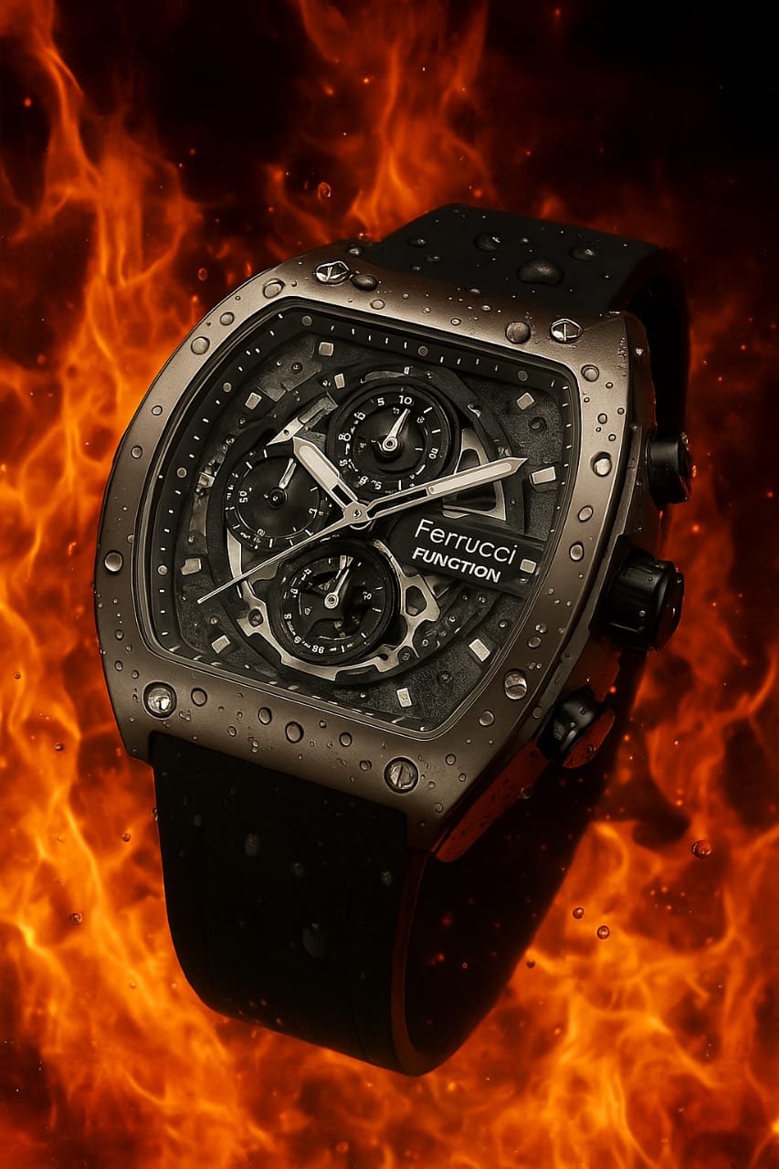 Ferrucci Stop Watch Black Strap (With 1 Year Warranty) By Luxina