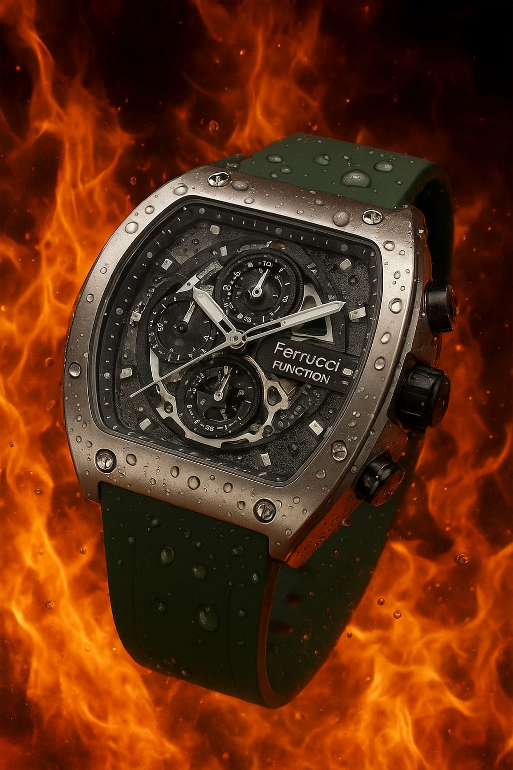 Ferrucci Stop Watch In Green Strap (With 1 Year Warranty) By Luxina
