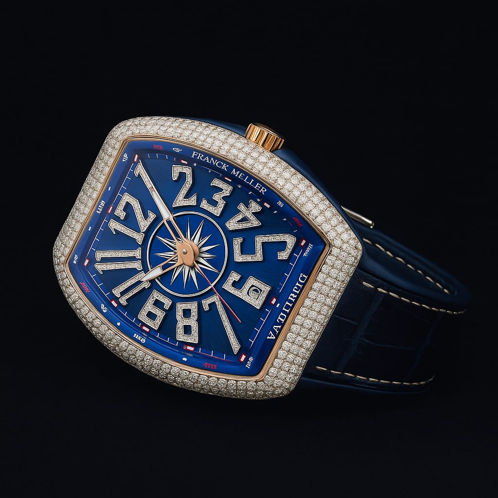 FM Blue Strap Golden Diamond Watch