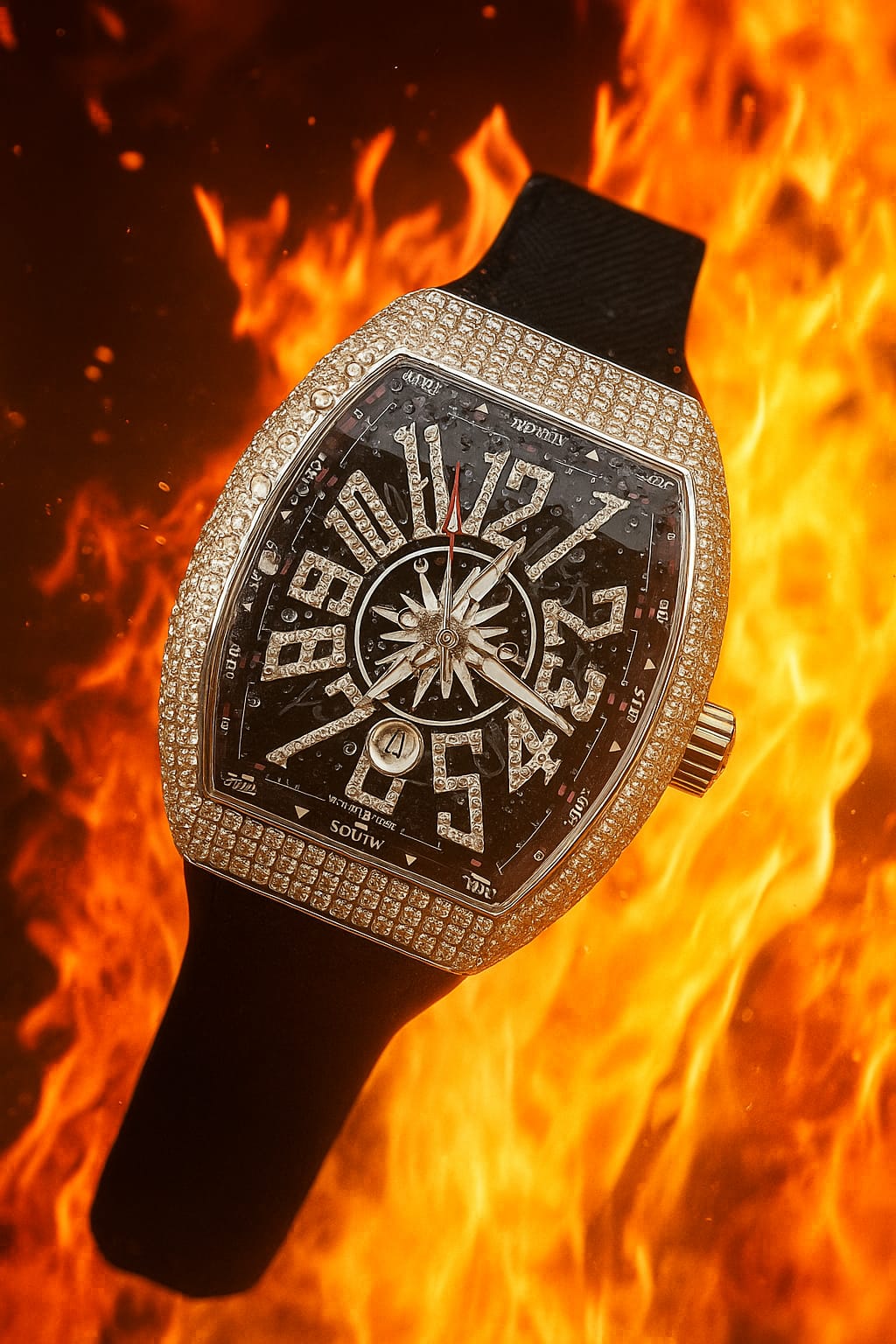 FM Black Strap Golden Diamond Watch