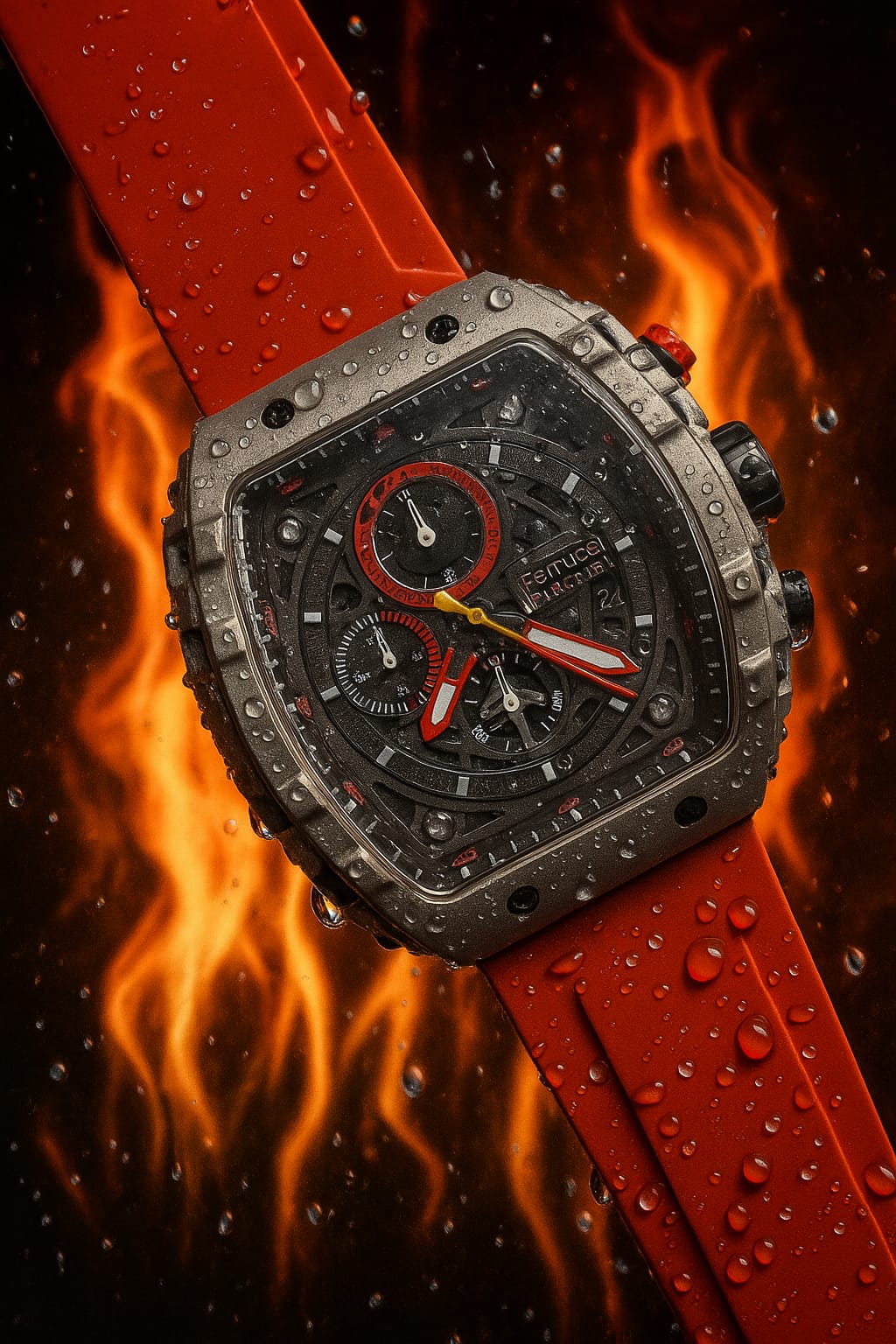 Ferrucci Stop Watch Red Strap (With 1 Year Warranty) By Luxina
